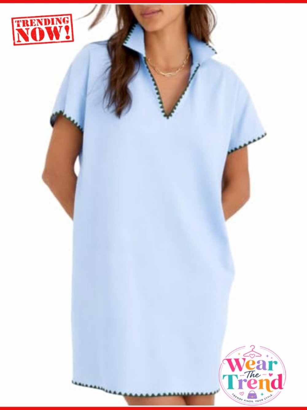Women Casual Summer Polo Mini Dress Ric Rac Trim A-Line Tennis
